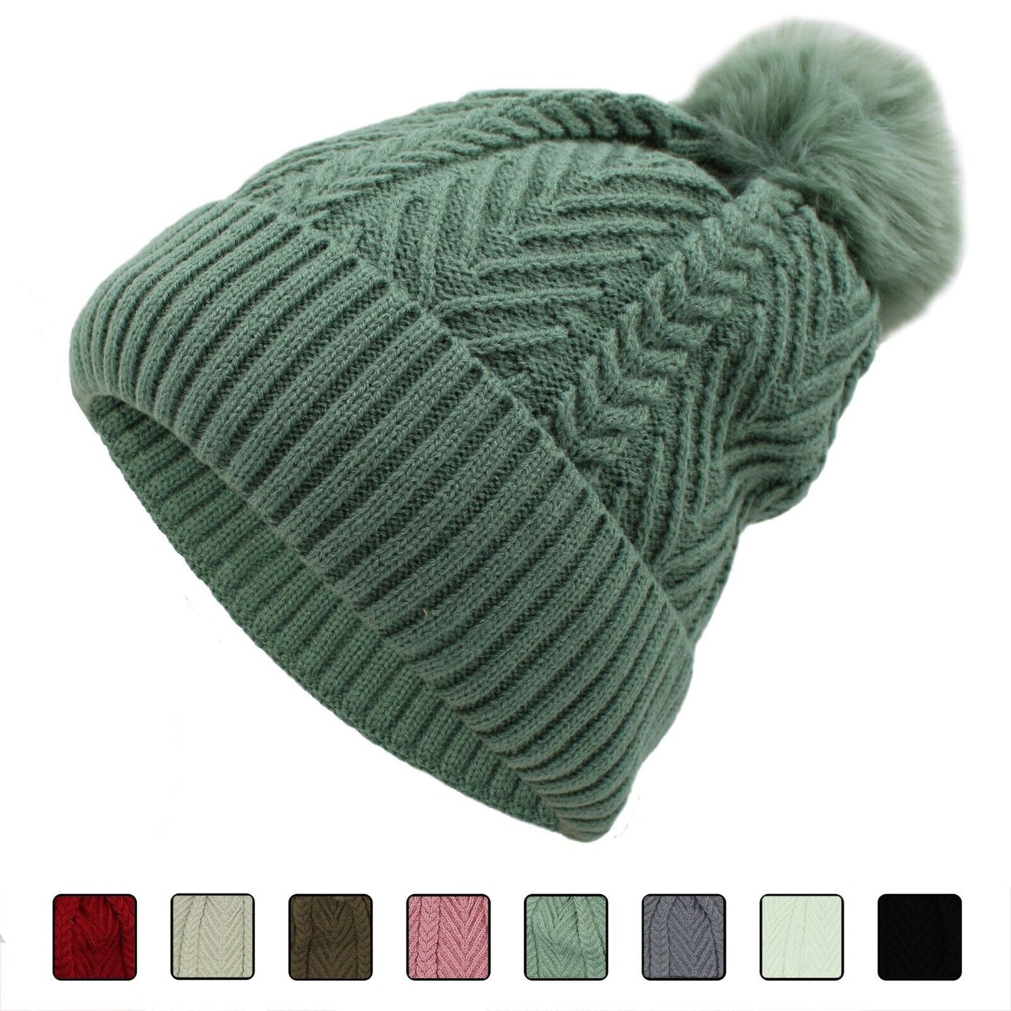 Women PomPom Beanies Hat, Winter Hats, Cold Weather Warm Knit 3735