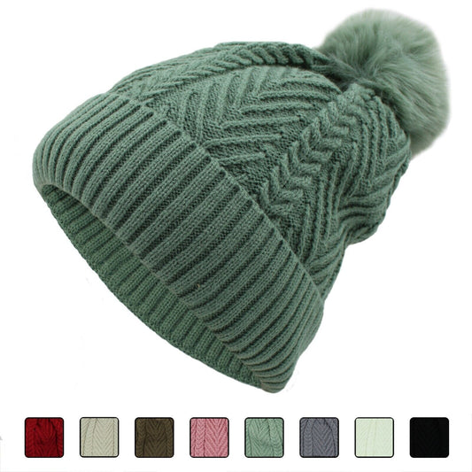 Women PomPom Beanies Hat, Winter Hats, Cold Weather Warm Knit 3735